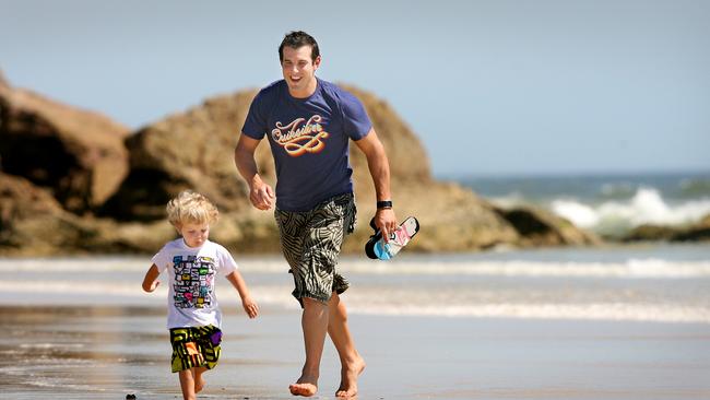 Gold Coast Titans champion Anthony Laffranchi with son Oscar Laffranchi in 2009.
