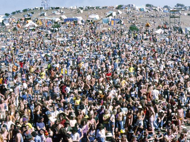 The hill was packed at the Sunbury festival in 1972. Picture: Peter Evans