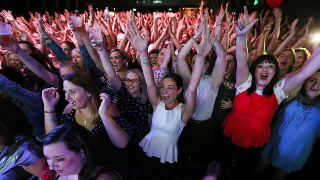 Singers taking part in Pub Choir at The Triffid, in Brisbane’s Fortitude Valley. Picture: Lyndon Mechielsen