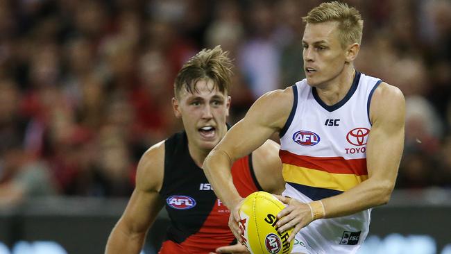 Adelaide's David Mackay on the burst against Essendon. Picture: Michael Klein