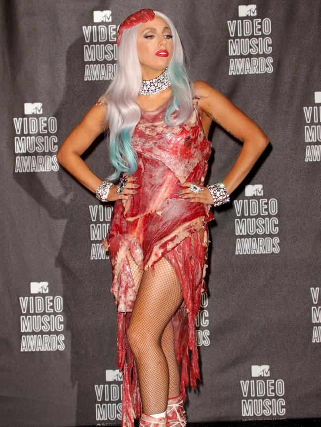 Lady Gaga in her raw beef dress. Picture: Getty Images