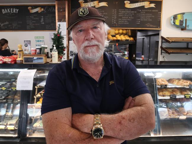 Main Beach Bakery has been an institution on the Gold Coast for decades but now faces closing down due the City Council replacing pivotal carparking with a bus stop. An angry owner Wayne McCrae in the Bakery, ready to close the doors if the carparks are taken away. . Picture Glenn Hampson