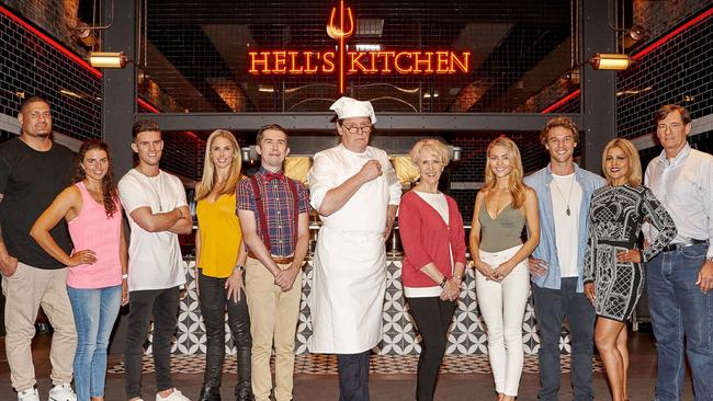 The celebrity contestants of Hell's Kitchen Australia with Marco Pierre White. Picture: Channel 7