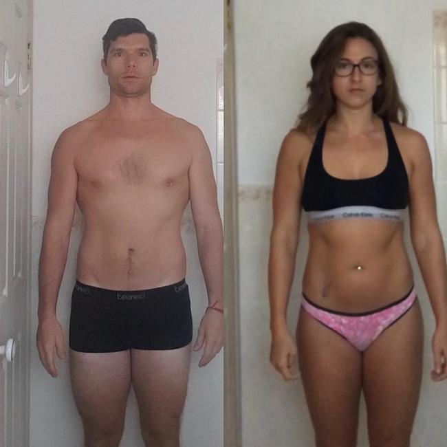Ella Martyn and her partner John Bolin shows completely transformed their bodies since May last year. Picture: Supplied