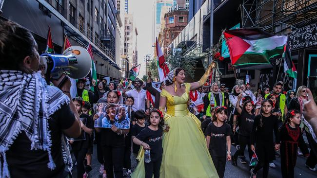 Pro-Palestinian protesters march through Sydney’s CBD. Picture: Getty Images