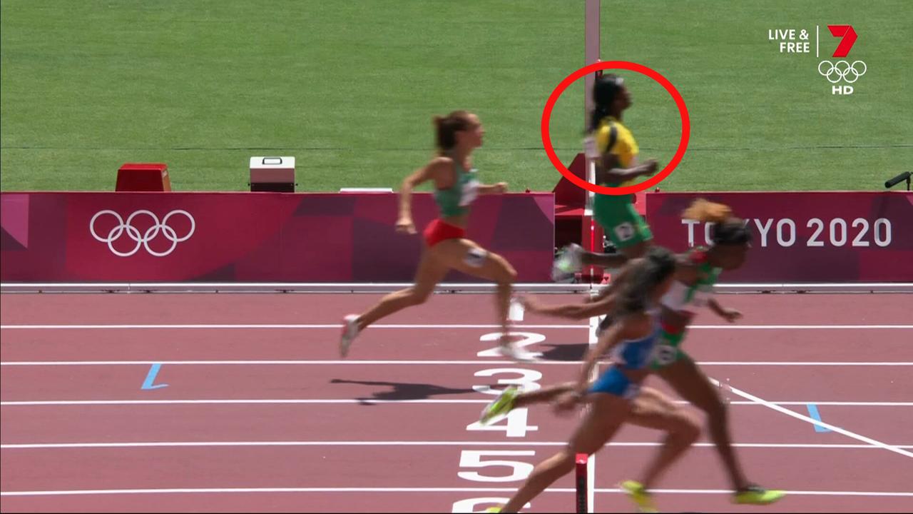 Jamaica's Shericka Jackson eased up before the end of the race and was eliminated because of it.