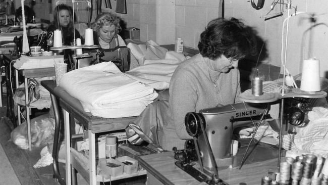 Women make curtains on Singer sewing machines at the Burns Blinds factory at St Marys in 1976.