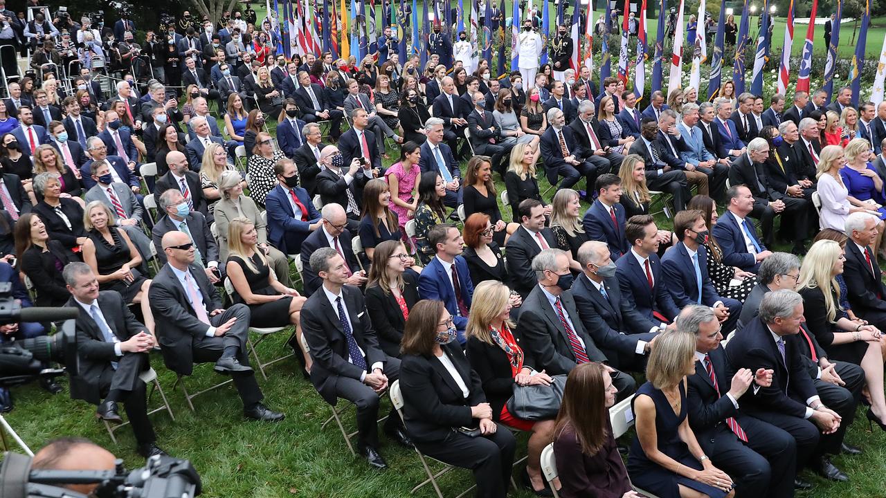 The crowd watching Mr Trump and Judge Barrett speak. Picture: Chip Somodevilla/Getty Images