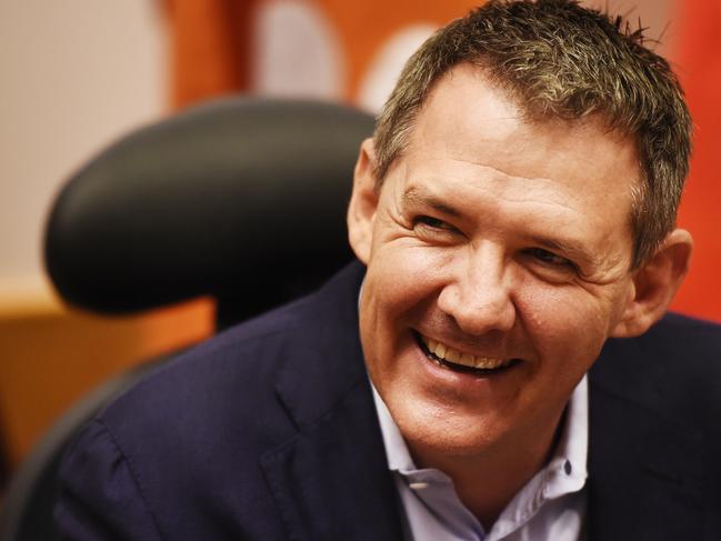 NT Chief Minister Michael Gunner smiles at the Memorandum of Understanding document at Parliament house in  Darwin on Thursday, November 15, 2018. The Memorandum of Understanding is a document that will  further development of the NTÕs gas industry, and in particular, the Beetaloo Basin.Picture: Keri Megelus