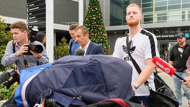 CHRISTCHURCH, NEW ZEALAND - NOVEMBER 29:  English cricketer Ben Stokes is surrounded by media as he arrives at Christchurch Airport on November 29, 2017 in Christchurch, New Zealand. Stokes flew in from the UK in preparation for the upcoming Ashes series in Australia.  (Photo by Kai Schwoerer/Getty Images)