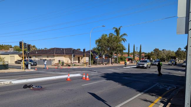 Accident scene on the corner of Forest Ave and Montacute Rd, Rostrevor. Picture: Darren Chaitman