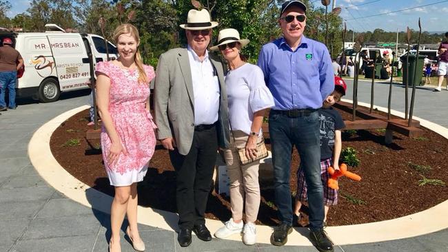 Camden Mayor Lara Symkowiak, David Hazlett, Victoria Nasso and Macarthur Developments' Stephen McMahon at the opening of the Hilltop Park at Emerald Hills. Picture: Facebook