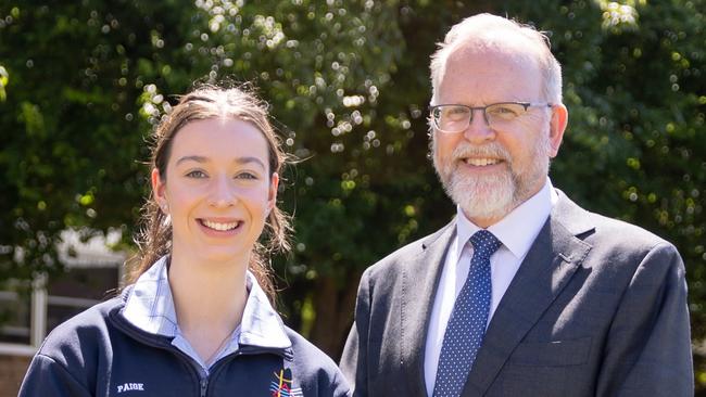 St Martins College Dux, Paige Hillier with College Principal Alan Connah. Picture: Supplied