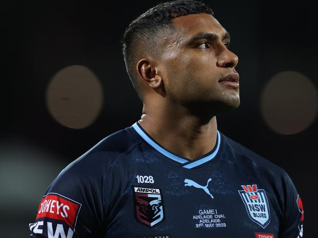 ADELAIDE, AUSTRALIA - MAY 31:  Tevita Pangai Junior of the Blues looks on after defeat during game one of the 2023 State of Origin series between the Queensland Maroons and New South Wales Blues at Adelaide Oval on May 31, 2023 in Adelaide, Australia. (Photo by Mark Kolbe/Getty Images)