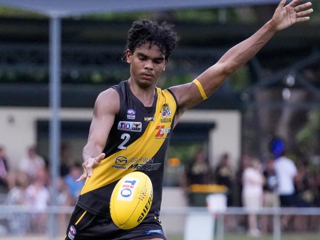 Adrian Scott made a huge impact late for the Nightcliff Tigers against Waratah in the 2023-24 NTFL qualifying final. Picture: Tymunna Clements / AFLNT Media