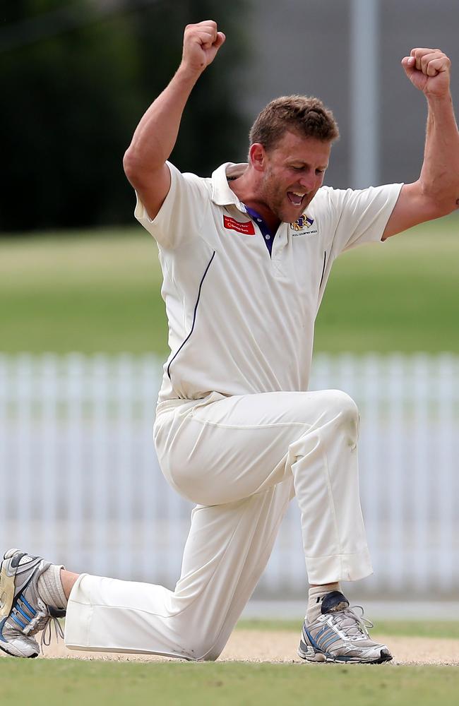 Lyle House celebrates a wicket against Sale/Maffra. Picture: Yuri Kouzmin