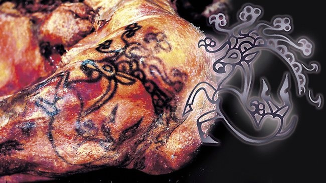 The beast within ... A tattoo found on the ‘Siberian Princess’, a woman buried in the frozen Siberian tundra with six horses — and a container of cannabis. Source: Siberian Times.