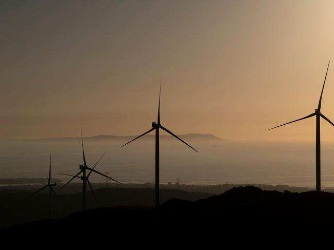 Wind turbines are pictured in Tarifa, southern Spain, on January 24, 2025. (Photo by JORGE GUERRERO / AFP)