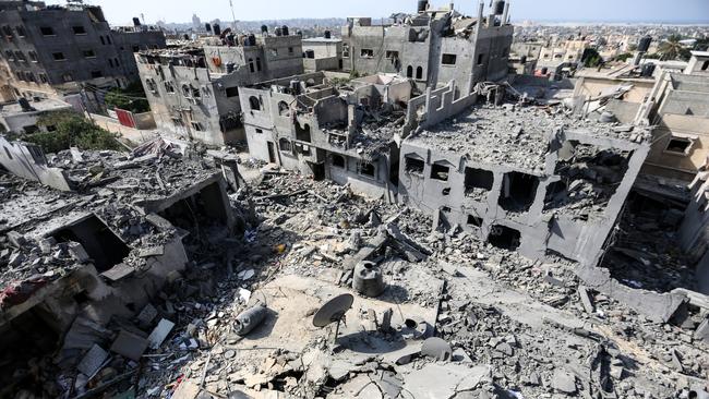 Destroyed buildings in Khan Yunis in the southern Gaza Strip on Monday. Picture: Getty Images