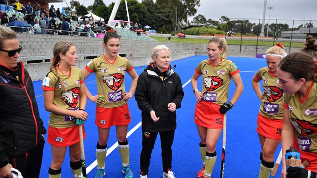 The Hockeyroos enjoyed their first series win under new coach Katrina Powell (centre).