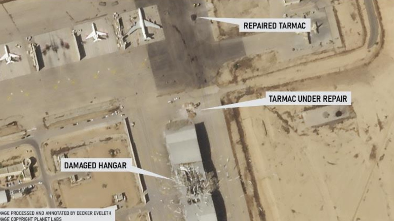 A damaged tanker aircraft hangar at Nevatim Air Base. Source: Decker Eveleth / Planet Labs