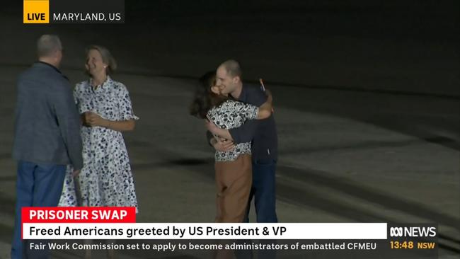 Evan Gershkovich arrives into Joint Base Andrews, Maryland. Picture: ABC News