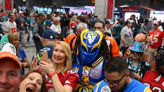 Fans arrive prior to Super Bowl LVII between the Kansas City Chiefs and the Philadelphia Eagles at State Farm Stadium in Glendale, Arizona.