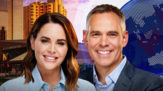 9News Adelaide newsreaders Kate Collins and co-presenter Brenton Ragless. Picture: 9News