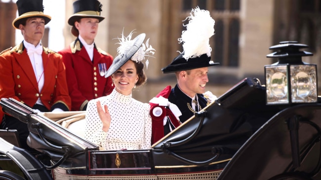 The couple left in a horse-drawn carriage from the Chapel following the service. Picture: Henry Nicholls/Pool/AFP