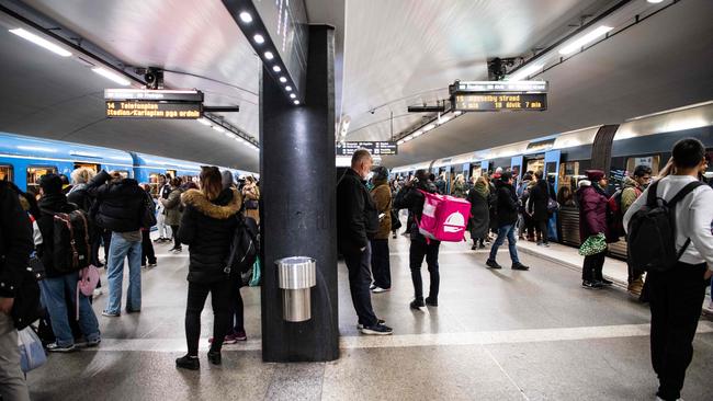 Commuters crowd at Stockholm Central metro station during rush hour, amid the continuous spread of coronavirus. Picture: AFP