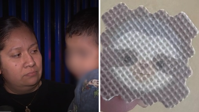 Californian parents believe their kids were given Zen patches (right) at preschool without their consent. Source: Fox11, LA Times