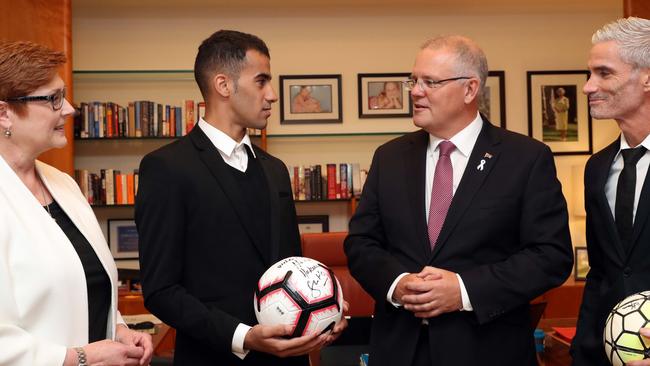 Mr al-Araibi in discussions with Mr Morrison. Picture: Gary Ramage