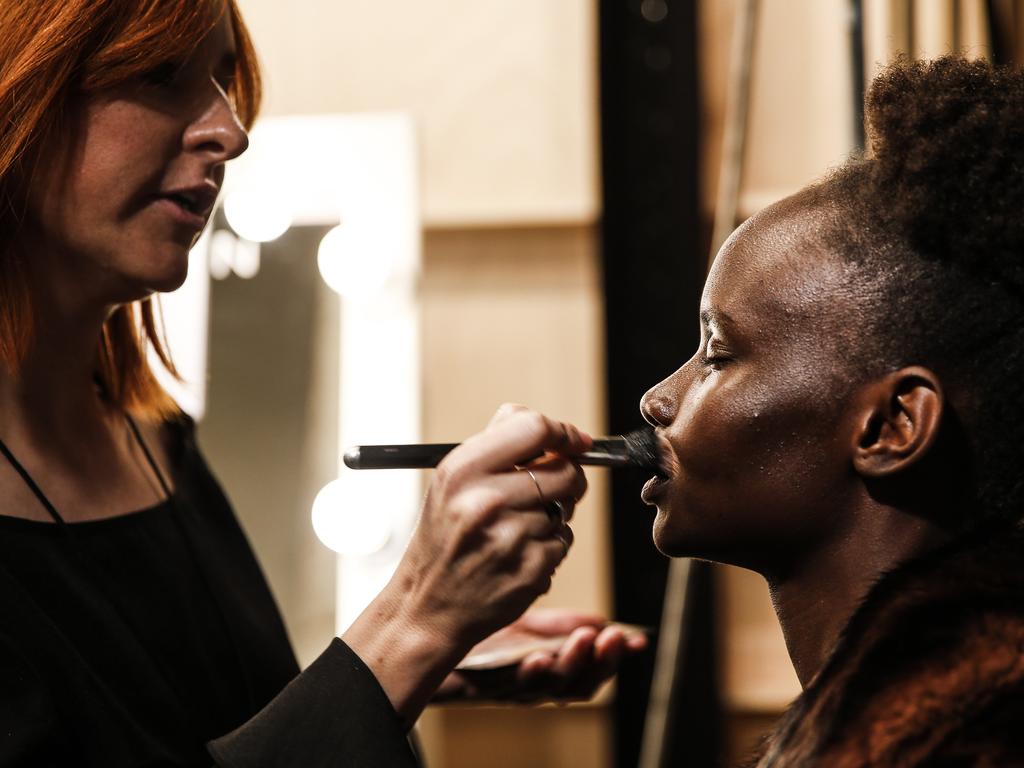 Backstage of The Innovators show at Fashion Week, Carriageworks. Achol Ajak. Picture: Dylan Robinson