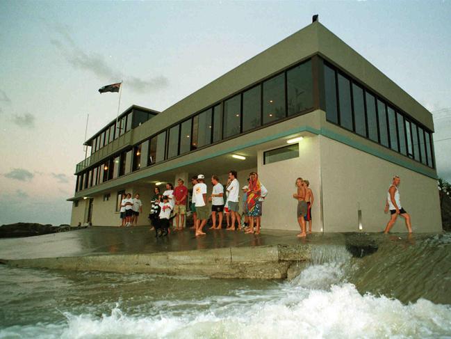 1998: The Currumbin Surf Club building being hit with wash from the huge waves.