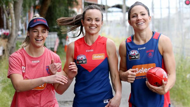 Melbourne’s Daisy Pearce (centre) shapes as the face of the AFL Women’s league. Picture: Wayne Ludbey