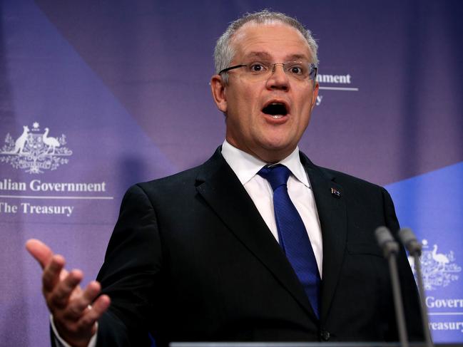 Treasurer Scott Morrison holding a press conference about the Australian National Accounts, at Parliament House in Canberra. Picture Kym Smith