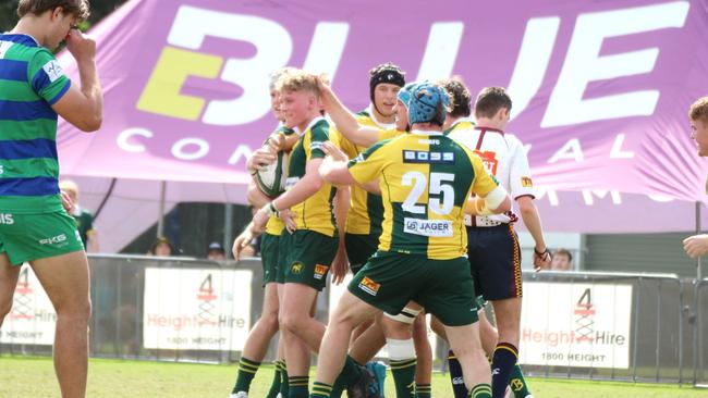 Finlay King grins after scoring a rolling maul try against GPS. Colts 1 club rugby action between Wests and GPS at GPS on Saturday, May 11, 2024.