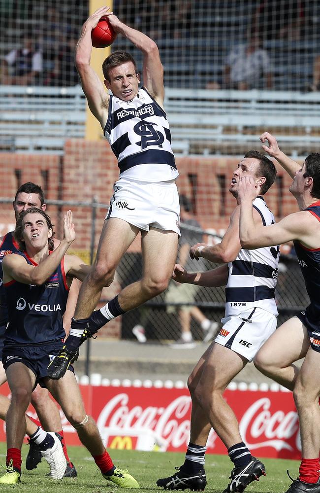 South Adelaide co-captain and stoppage king Joel Cross shows his versatility against Norwood last weekend. Cross is a dual Magarey Medallist, two-time RO Shearman Medallist as SANFL coaches’ best player and three-time South Adelaide Knuckey Cup best and fairest winner. Picture: Sarah Reed