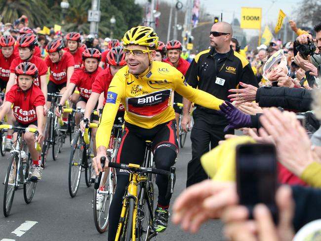 Cadel Evans parade through the streets of Melbourne after his return from winning the 2011 Tour De France.