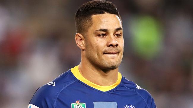 SYDNEY, AUSTRALIA - JULY 28: Jarryd Hayne of the Eels looks dejected after a Rabbitohs try during the round 20 NRL match between the South Sydney Rabbitohs and the Parramatta Eels at ANZ Stadium on July 28, 2018 in Sydney, Australia. (Photo by Mark Kolbe/Getty Images)