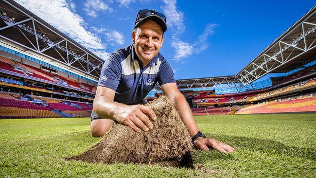 Suncorp Stadium grounds manager Matthew Oliver’s turf survived eight games. Picture: Nigel Hallett