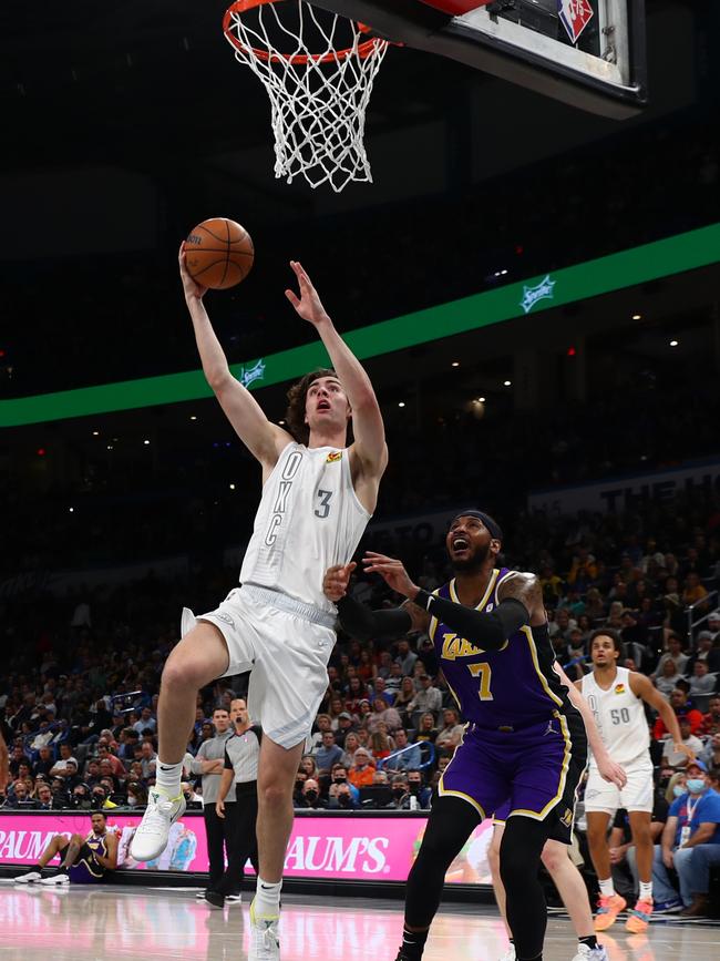 Giddey gave Melo the spin cycle treatment. (Photo by Zach Beeker/NBAE via Getty Images)