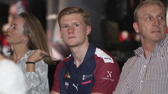 Fischer McAsey with his parents, Gina and Chris, at the 2019 draft. Picture: Michael Willson/AFL Photos via Getty Images