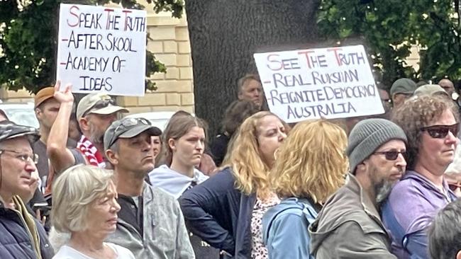 Protesters at the freedom rally on Parliament Lawns.