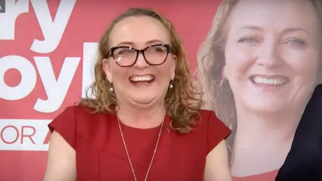 Labor's Mary Doyle appeared giddy as she fronted the crowd after snaching a historic victory in the 2023 Aston by-election. Picture: ABC