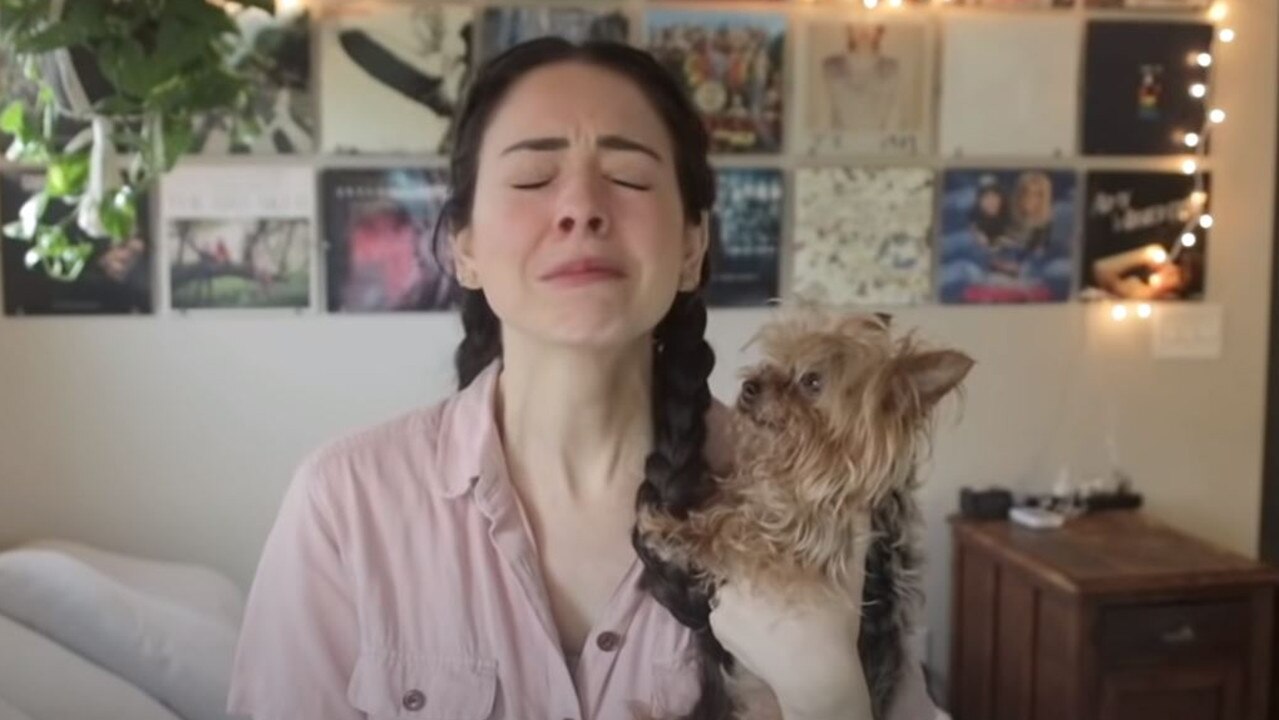YouTuber Nikki cried as she remembered Bowser’s smell. Picture: YouTube.