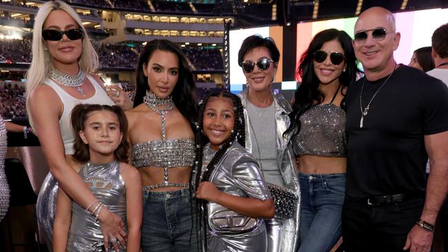 Khloe Kardashian, Penelope Disick, Kim Kardashian, North West, Kris Jenner, Lauren Sanchez and Jeff Bezos. Picture: Kevin Mazur/WireImage