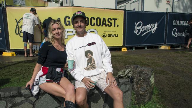 Lalita Robertson and Joel Rande at the Gold Coast Pro, Burleigh Heads. Picture: Glenn Campbell