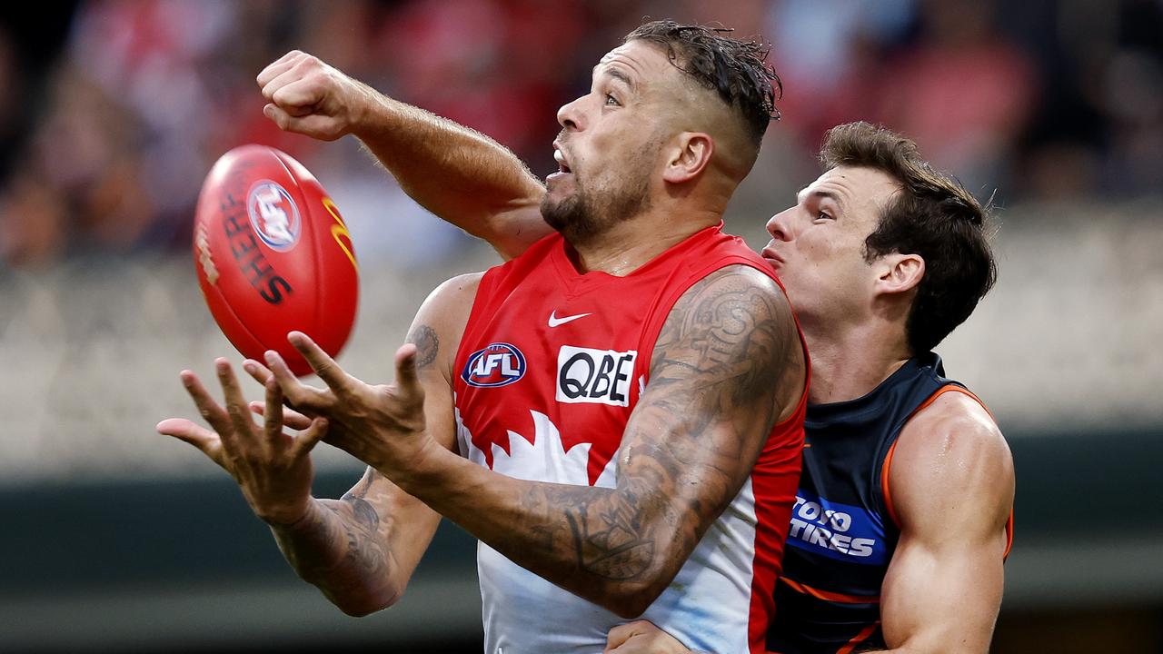 Jack Buckley battles with Lance Franklin. Picture: Phil Hillyard