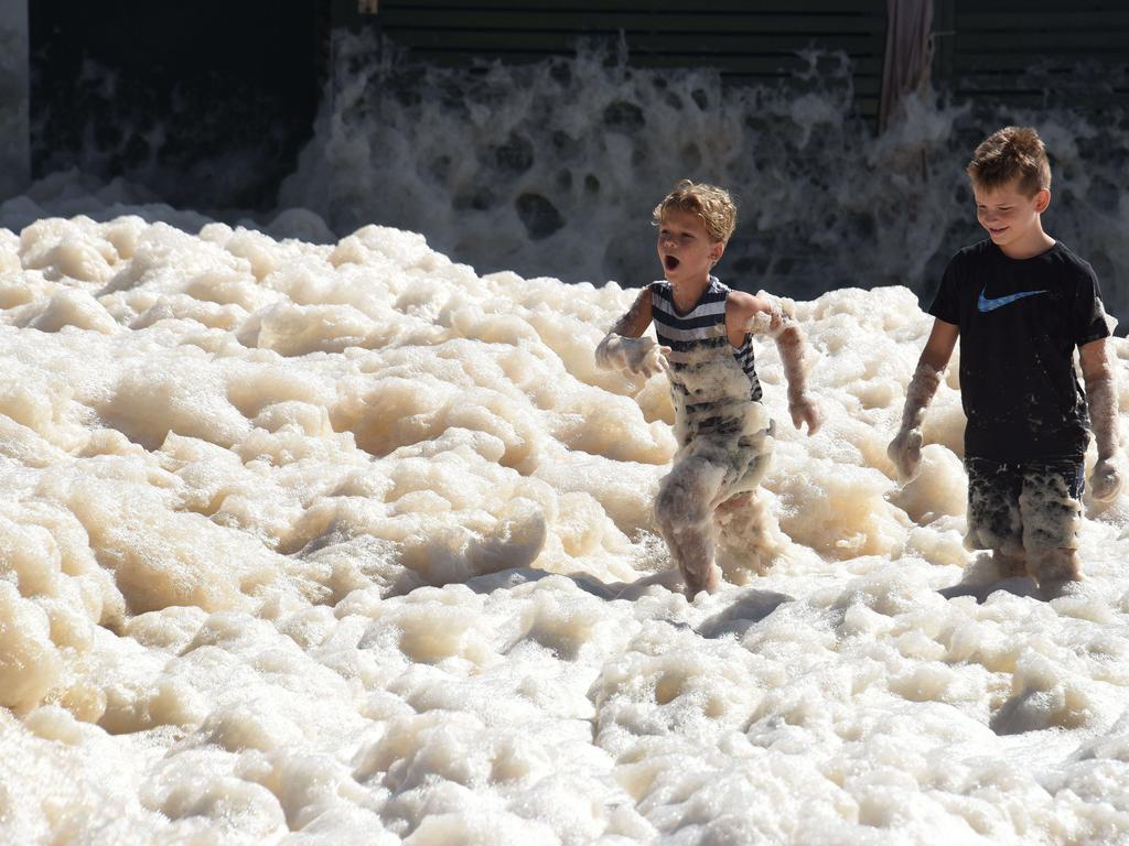 Entire beaches were covered in foam as a result of the wild weather system. Picture: NCA NewsWire / Steve Holland